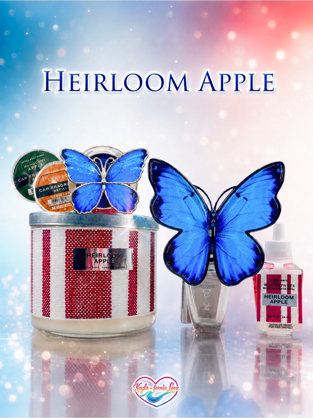 BBW Heirloom Apple Candle Blue Butterfly Wallflower 6Pc Set